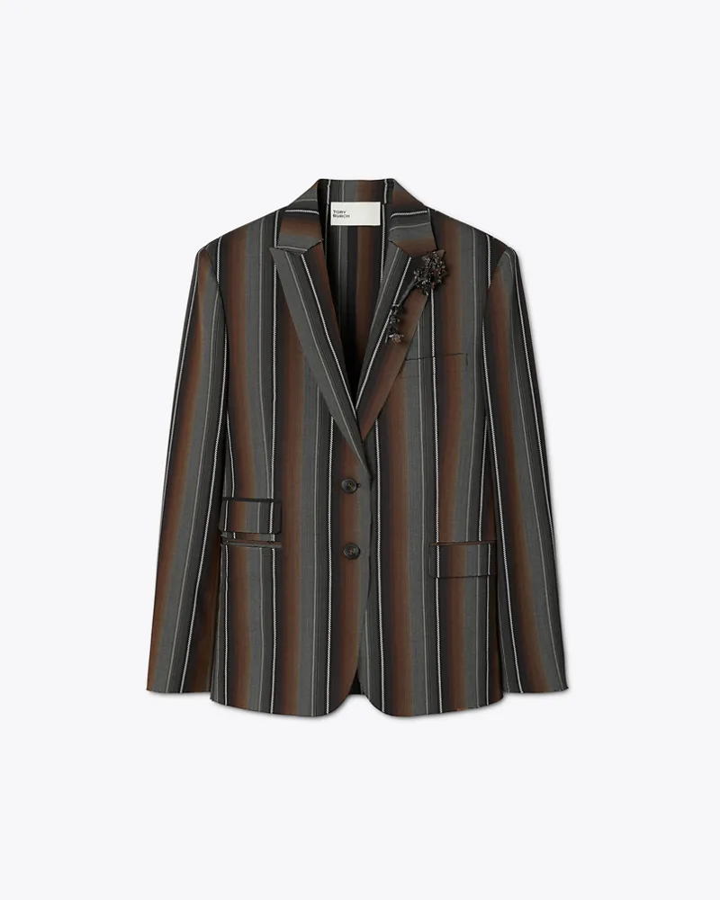 Tory Burch Damen Gestreifte Jacke aus Wolljacquard Black