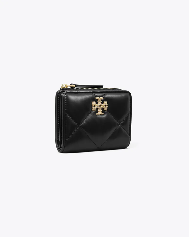 Tory Burch Damen Kira Diamond Quilt Pavé Logo Bi-Fold Wallet Black