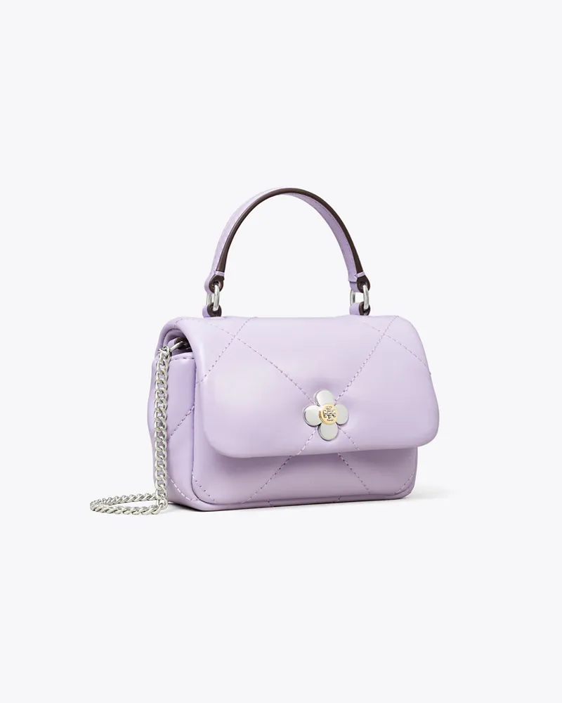 Tory Burch Damen Mini Kira Clover Geldbörse mit Rautensteppung und Kette Purple