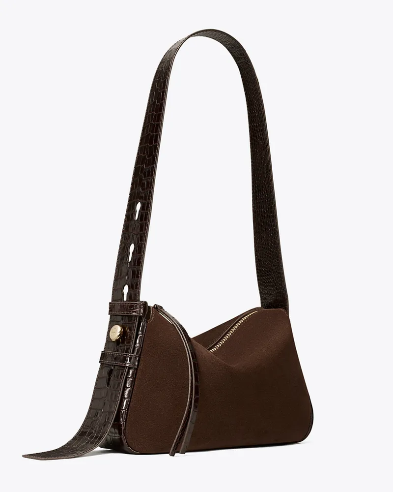 Tory Burch Kleine Romy Schultertasche aus Wildleder Dark