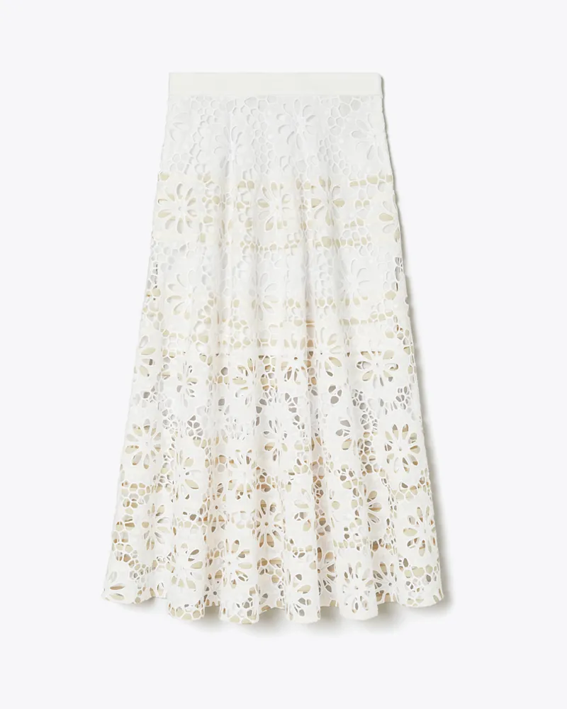 Tory Burch Damen Baumwollrock mit Lochstickerei in Weiß White