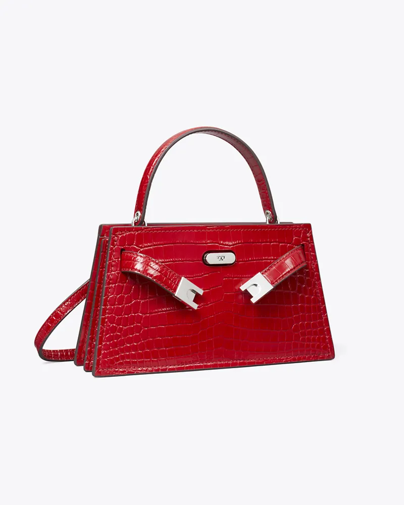 Tory Burch Damen Petite Lee Radziwill Tasche mit Krokoprägung Red