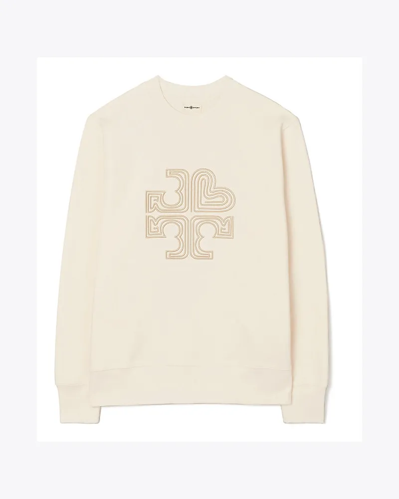 Tory Sport Rundhalspullover Aus Schwerem French Terry Mit Logo Ivory