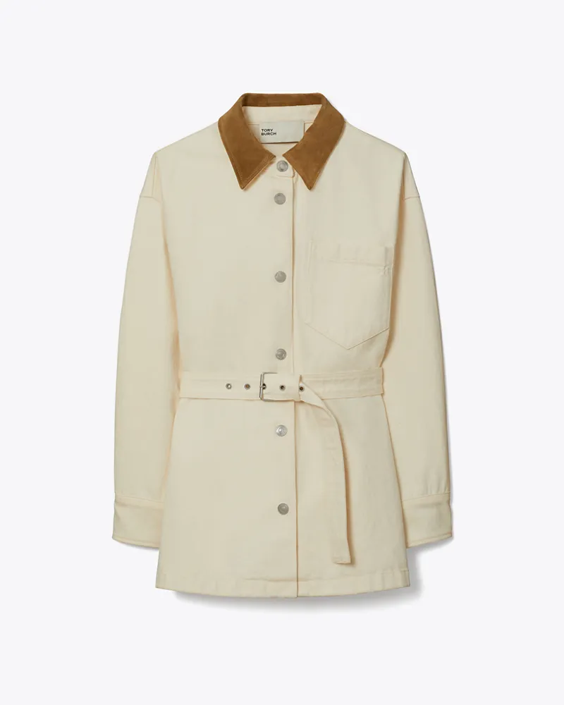 Tory Burch Damen Jeansjacke mit Knöpfen Beige