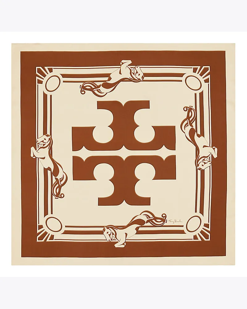 Tory Burch Beidseitiges, Quadratisches Cavalier Logo Seidentuch Cavalier