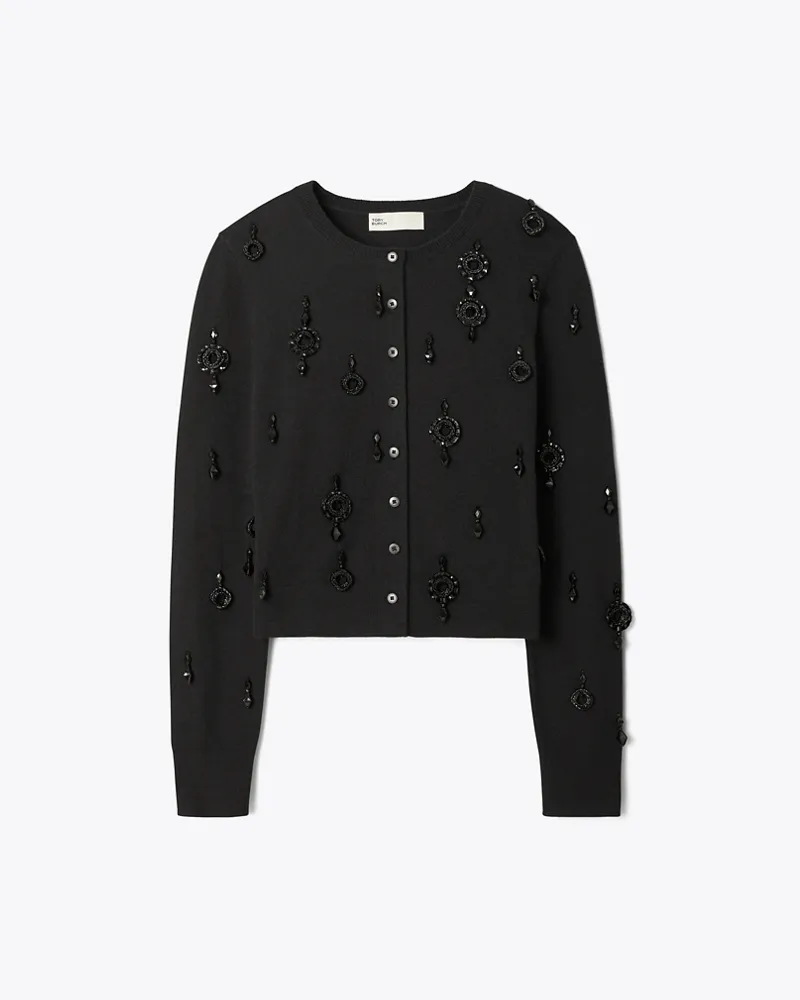 Tory Burch Damen Embellished Wool Cardigan Black
