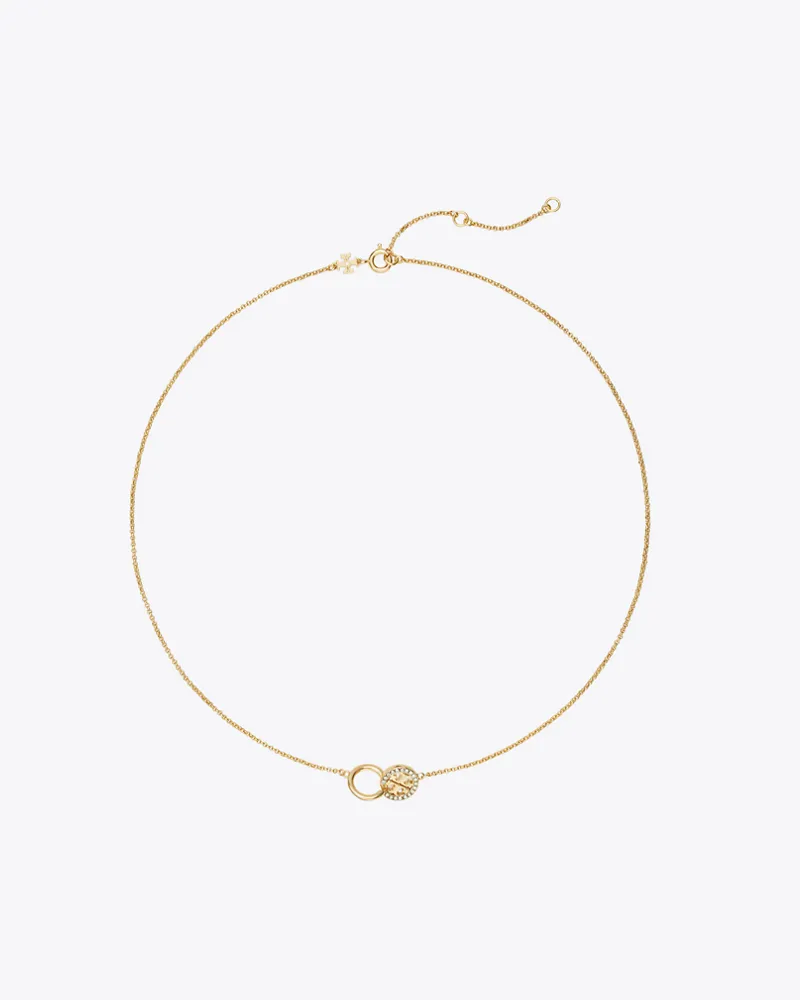 Tory Burch Damen Icon Pavé Halskette mit ineinandergreifenden Anhängern Tory