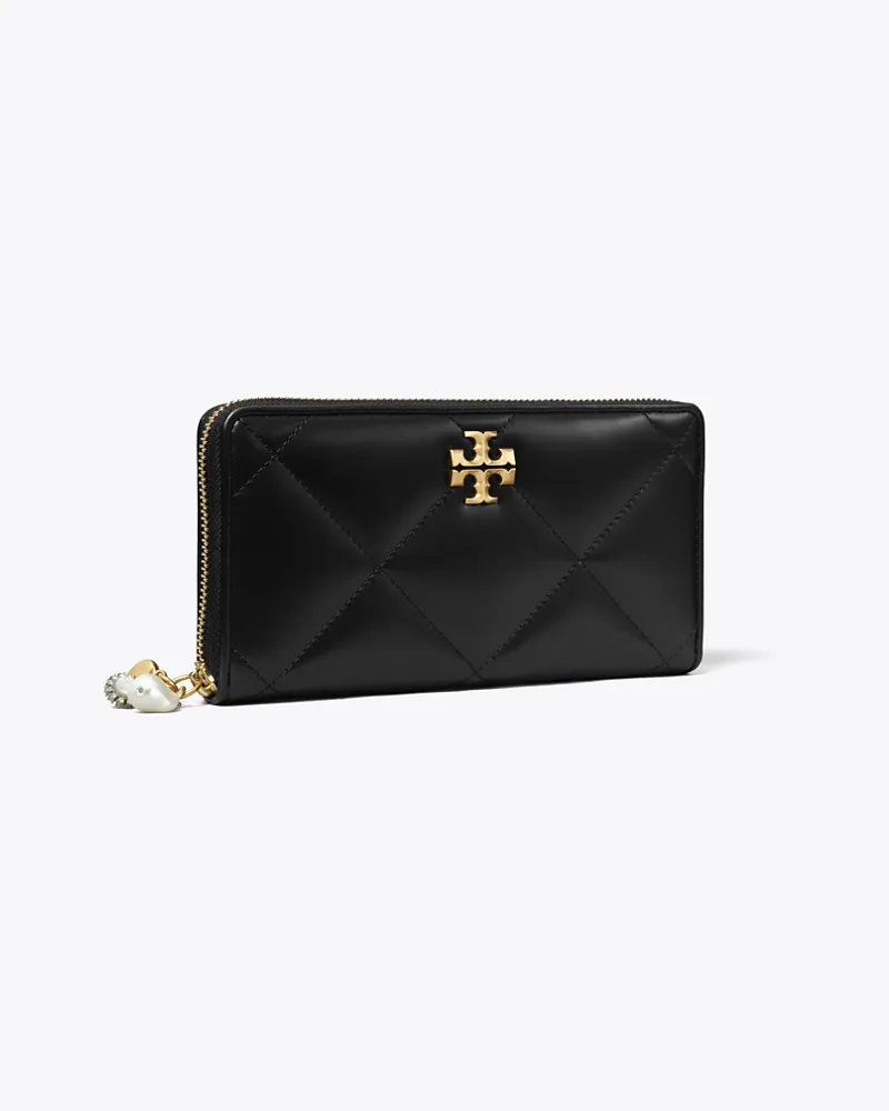 Tory Burch Damen Kira Geldbörse im Langformat mit Rautensteppung und Anhänger Black