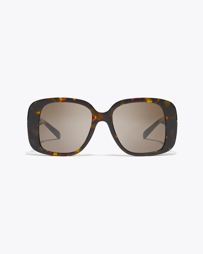Tory Burch Damen Quadratische Oversize-Sonnenbrille mit Piercingdetail Dark