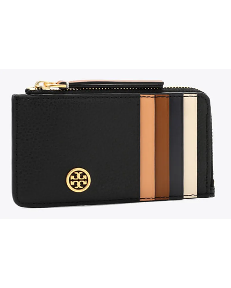 Tory Burch Robinson Pebbled Top-Zip Card Case Black