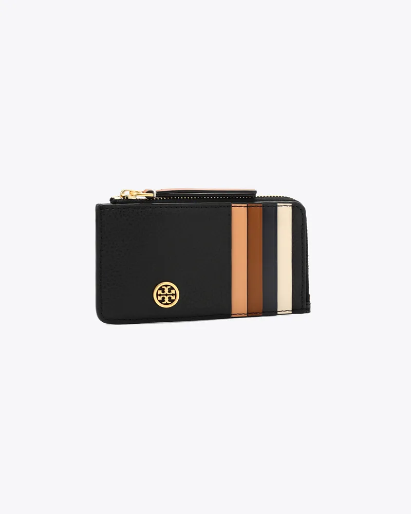 Tory Burch Damen Strukturiertes Robinson Kartenetui mit Reißverschluss oben Black