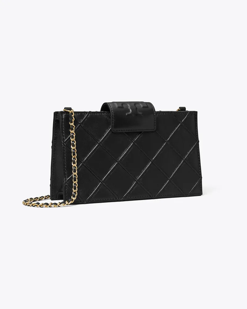 Tory Burch Damen Weiche Fleming Mini-Geldbörse mit Kettenriemen Black
