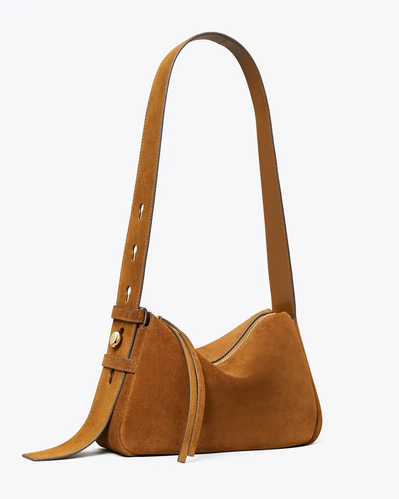 Tory Burch Damen Kleine Romy Schultertasche aus Wildleder Cognac