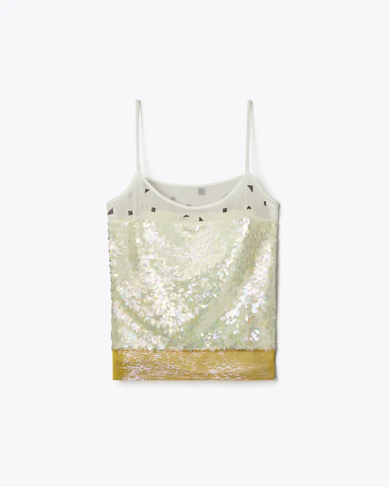 Tory Burch Damen Besticktes Trägertop aus Lamé Pink
