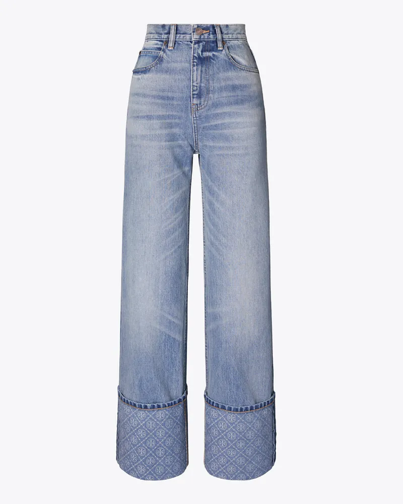 Tory Burch Damen Contrast Cuff Straight Leg Jean Light
