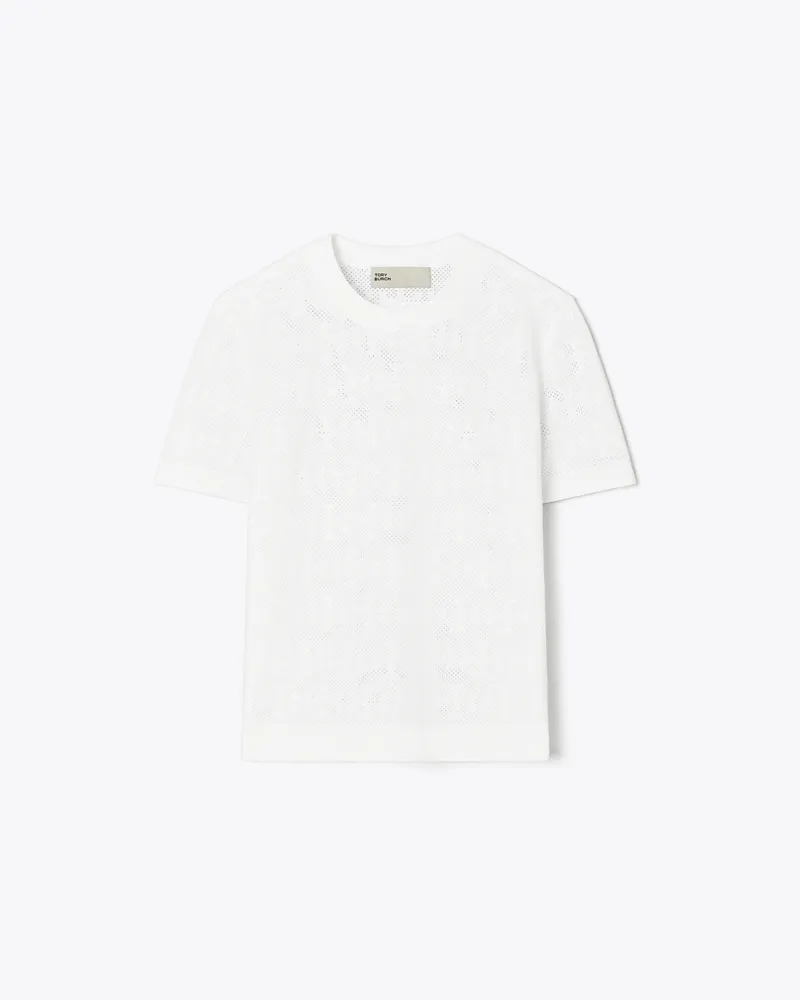 Tory Burch Damen Jacquard-Pullover mit T-Monogramm White