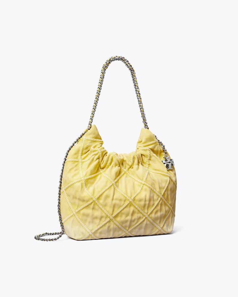 Tory Burch Damen Mini Fleming Soft Denim Hobo Bag Yellow
