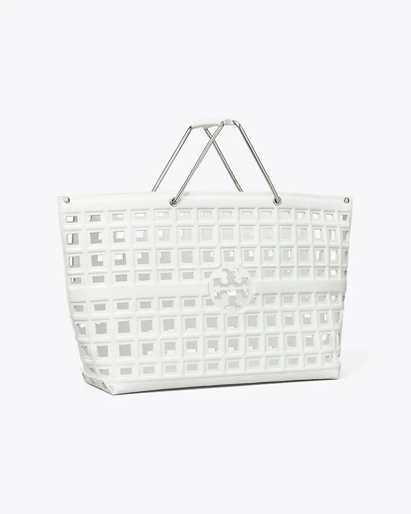 Tory Burch Damen Ella Market Tote Bag mit Krokoprägung Blanc