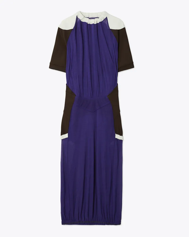 Tory Burch Damen Durchscheinendes Jerseykleid in Colorblock-Optik Ballpoint