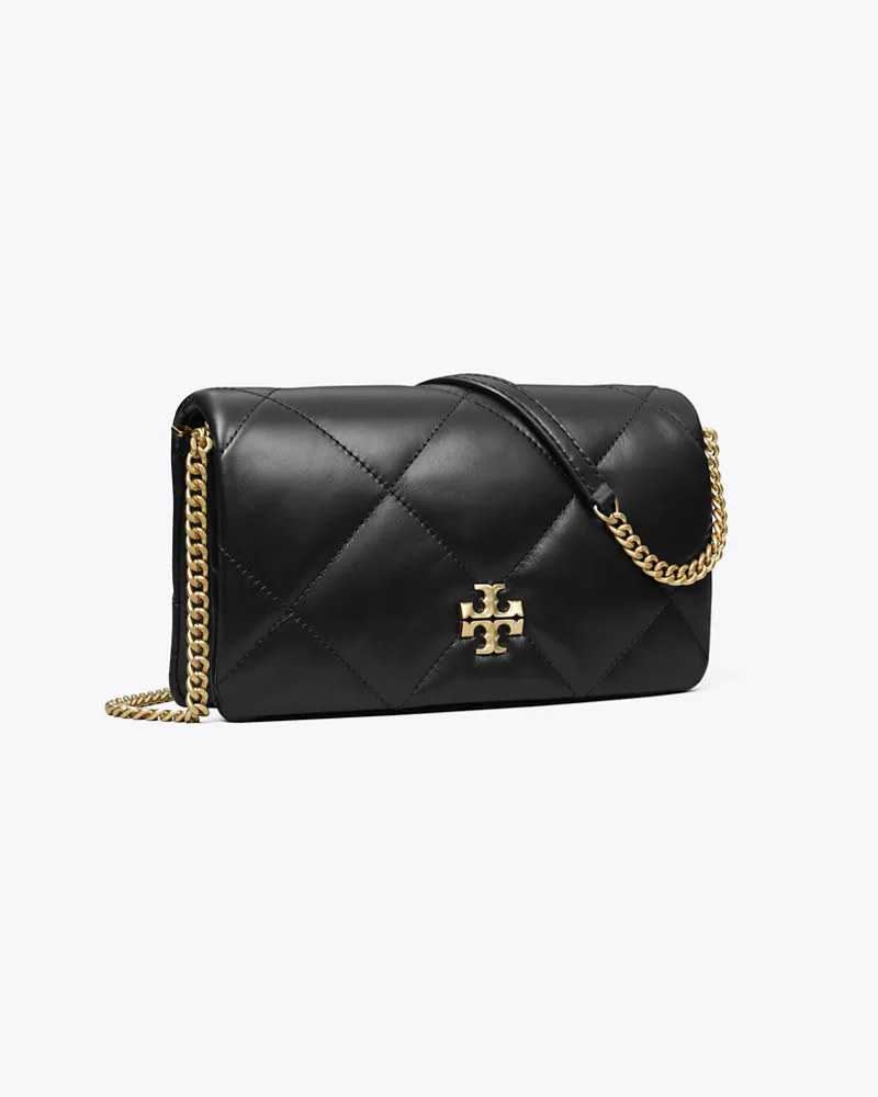 Tory Burch Damen Kira Geldbörse mit Rautensteppung und Kette Black