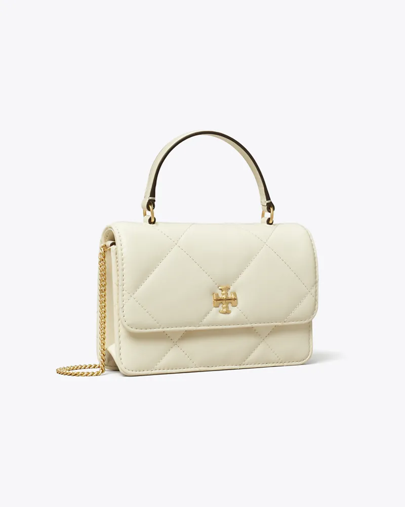 Tory Burch Damen Kira Mini-Geldbörse mit Rautensteppung, Tragegriff oben und Kette Warm
