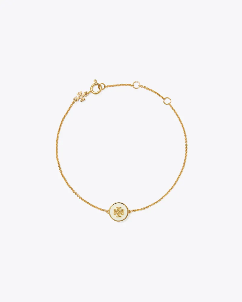 Tory Burch Damen Icon Gliederarmband mit Emaille in Gold/Weiß Tory