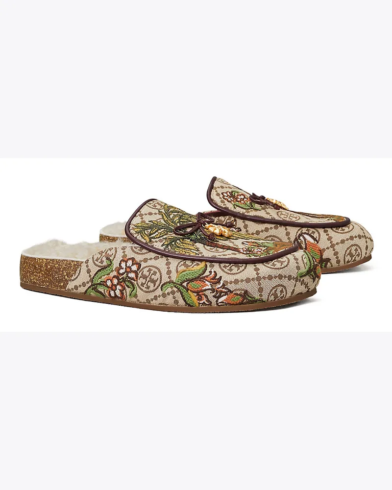 Tory Burch Pantolette Mit T-Monogramm, Tory-Anhänger Und Lammfell Cheetah