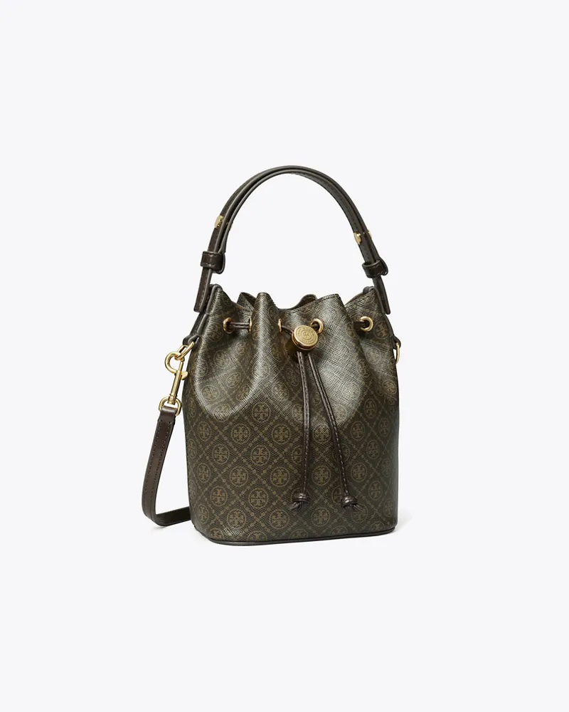 Tory Burch Damen Mini Bucket Bag aus beschichtetem Canvas mit T-Monogramm French