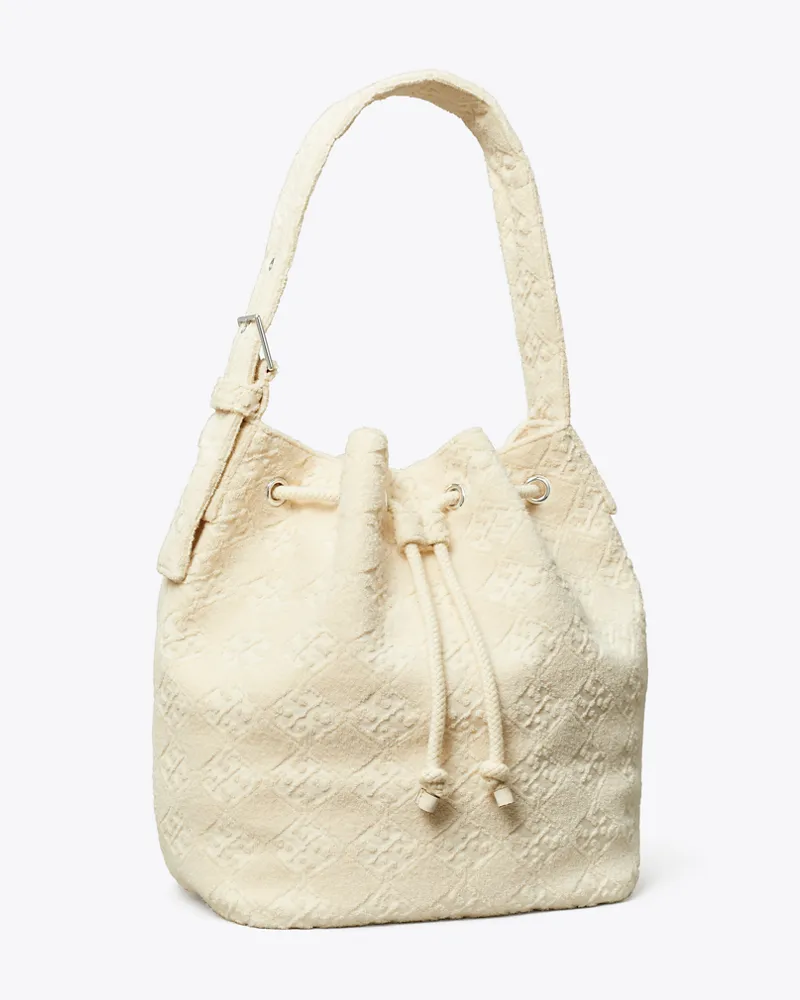 Tory Burch Damen Oversize Bucket Bag aus Terry mit T-Monogramm Pearl
