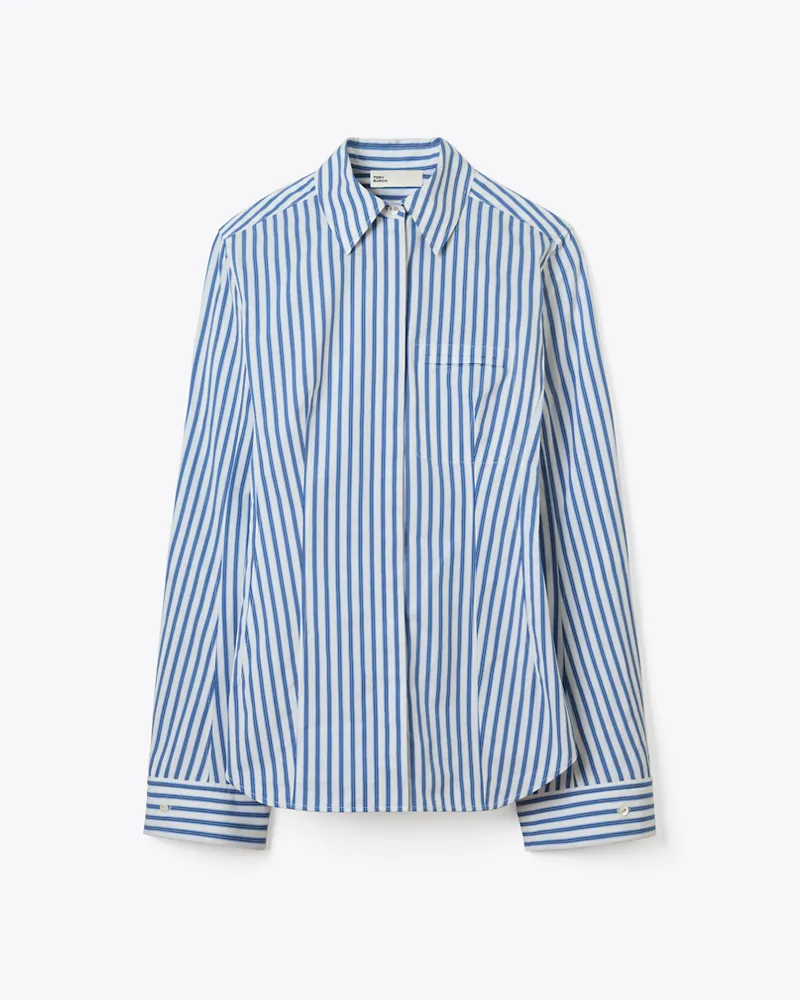 Tory Burch Damen Bell-Sleeve Cotton Shirt Blue