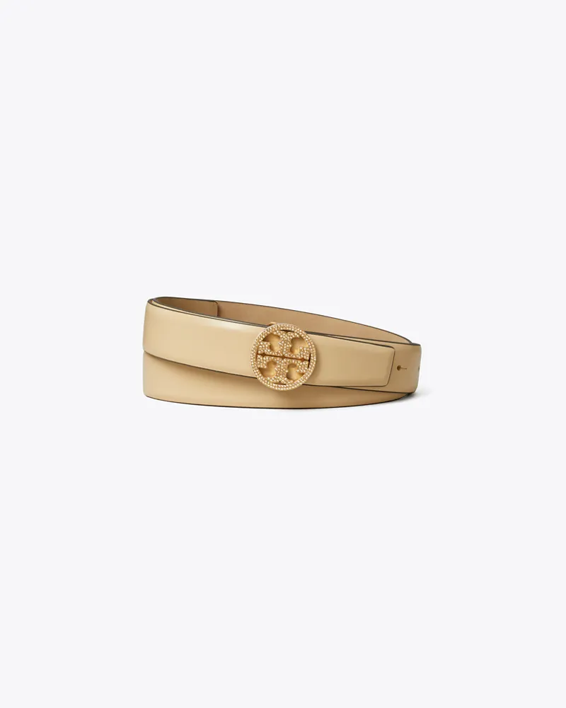 Tory Burch Damen Miller Gürtel aus Glattleder mit Pavé-Logo, 2,5 cm Vanilla