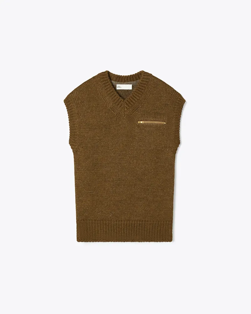 Tory Burch Damen Wool Sweater Vest Brown