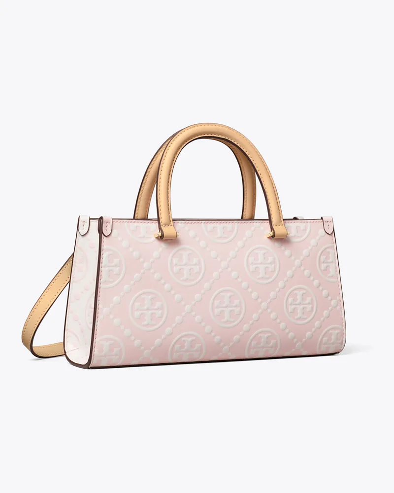 Tory Burch Damen Kleine, rechteckige Tote Bag mit kontrastierender T-Monogramm-Prägung Powder