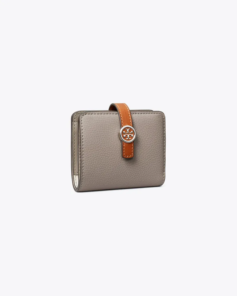 Tory Burch Robinson Pebbled Mini Wallet Gray