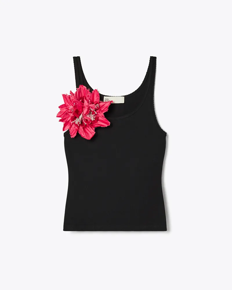 Tory Burch Damen Geripptes Tanktop Black