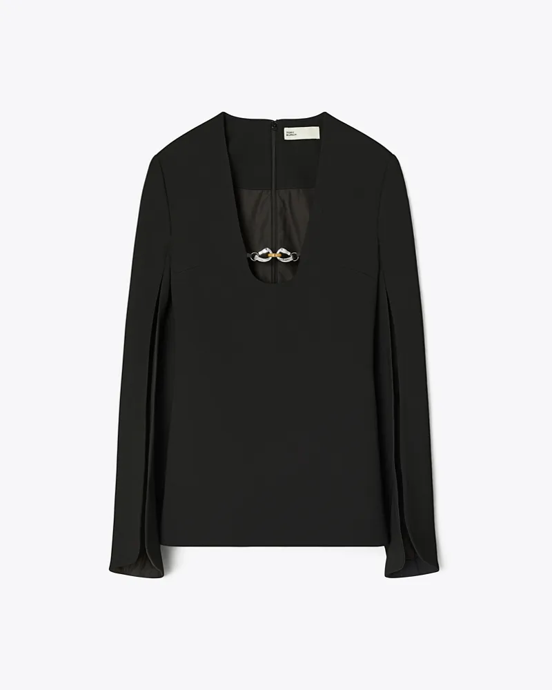 Tory Burch Damen Jessa Tunika aus Crêpe mit U-Ausschnitt Black