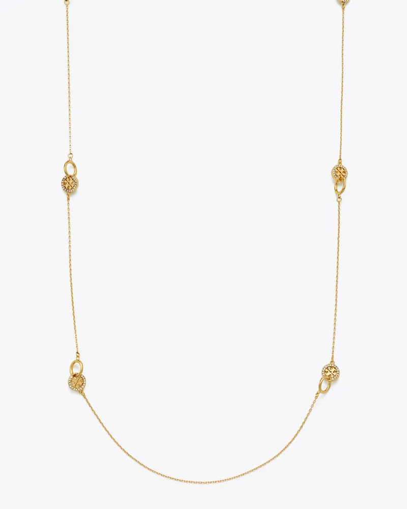 Tory Burch Long Icon Pavé Interlocking Necklace Tory