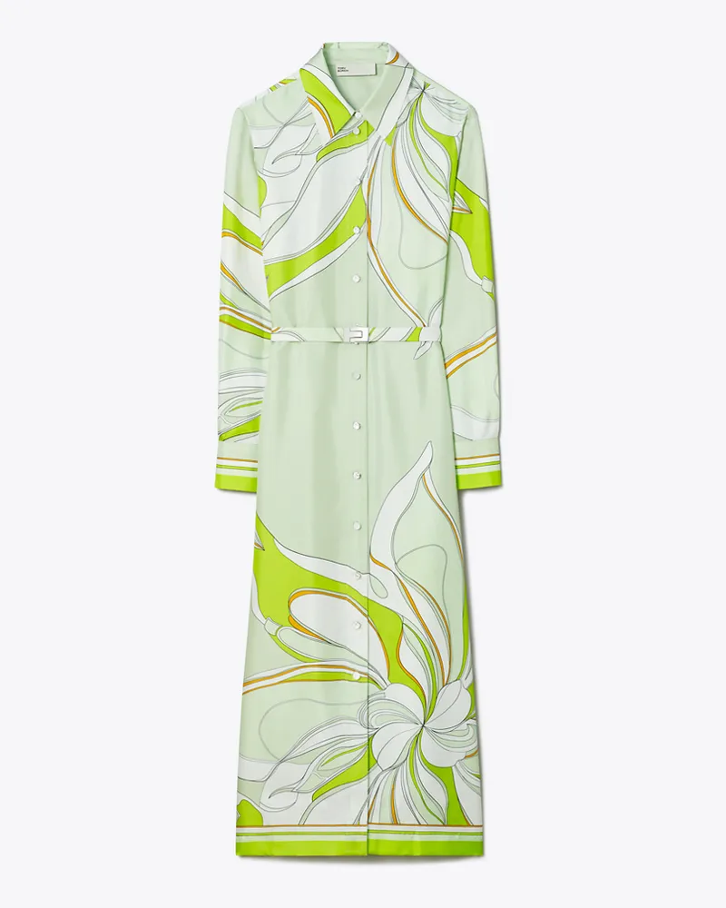 Tory Burch Damen Bedrucktes Hemdkleid aus Seide Chartreuse
