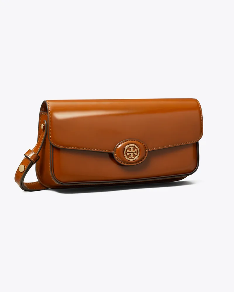 Tory Burch Damen Rechteckige Robinson Schultertasche aus Spazzolatoleder Dark