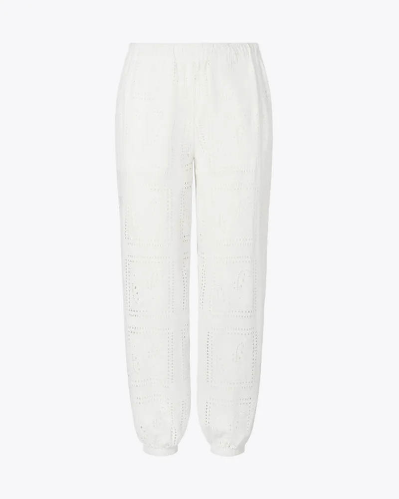 Tory Burch Damen Strandhose mit Lochstickerei White