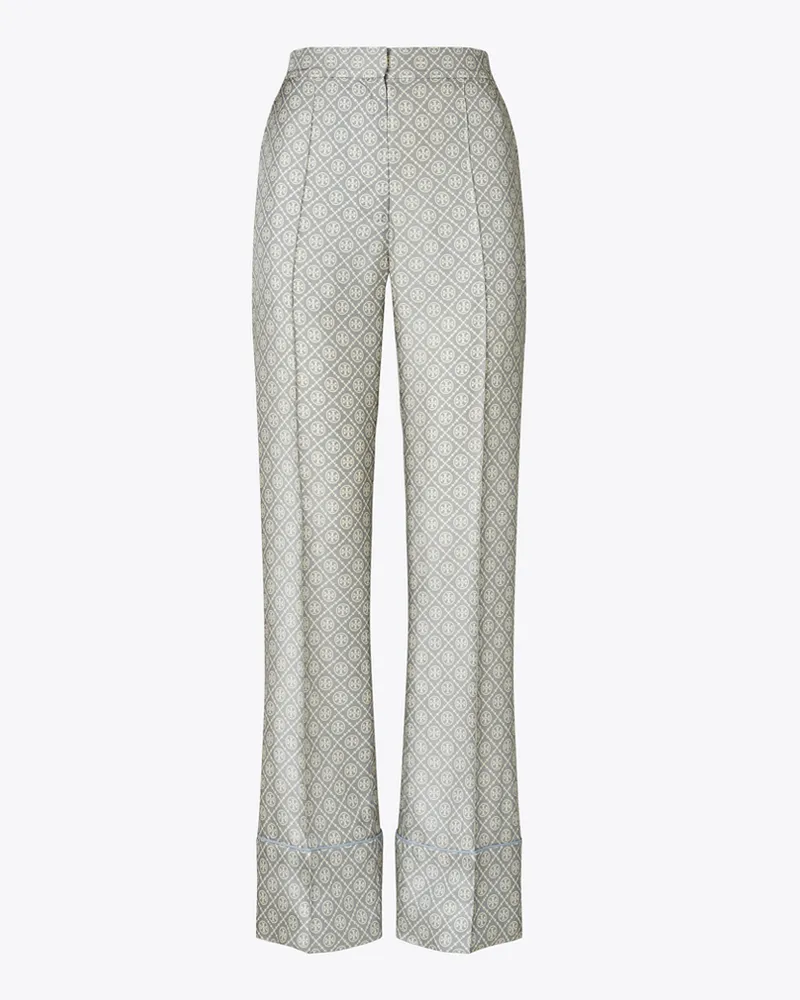 Tory Burch Damen Bedruckte Seidenhose mit T-Monogramm Gray