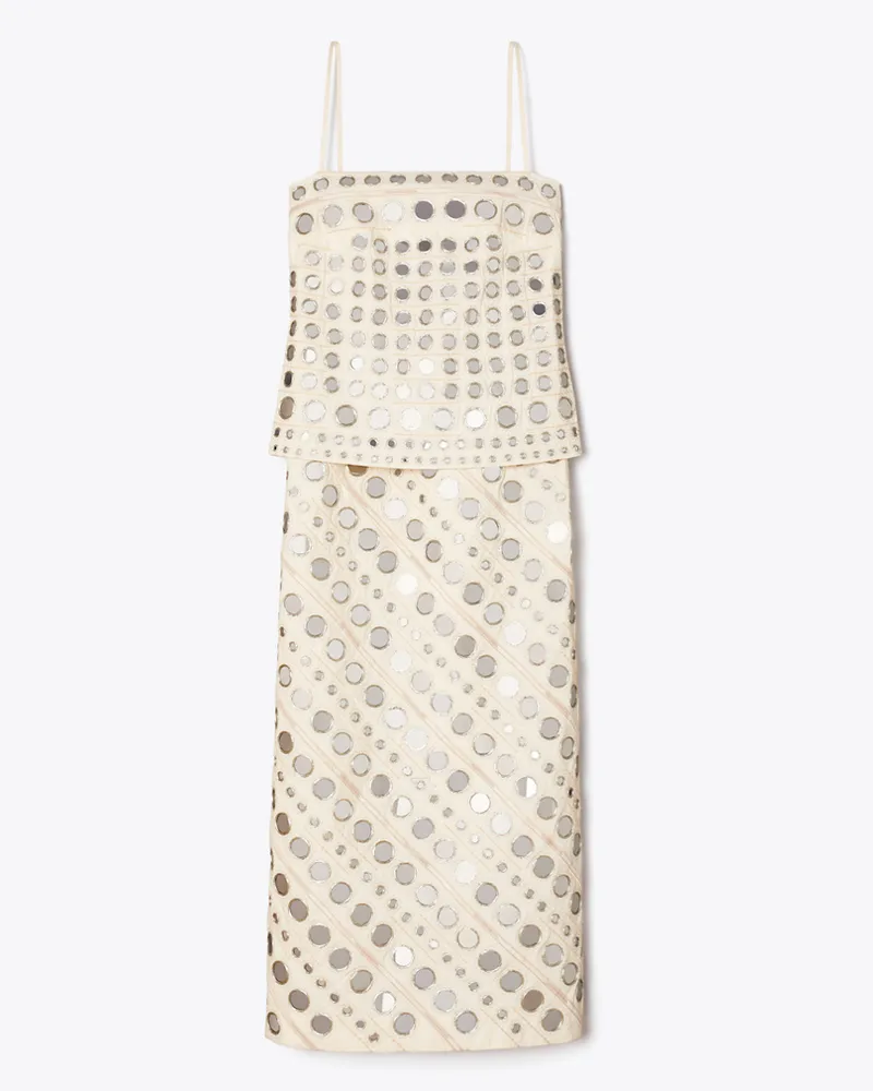 Tory Burch Damen Baumwollkleid mit Spiegelverzierungen New