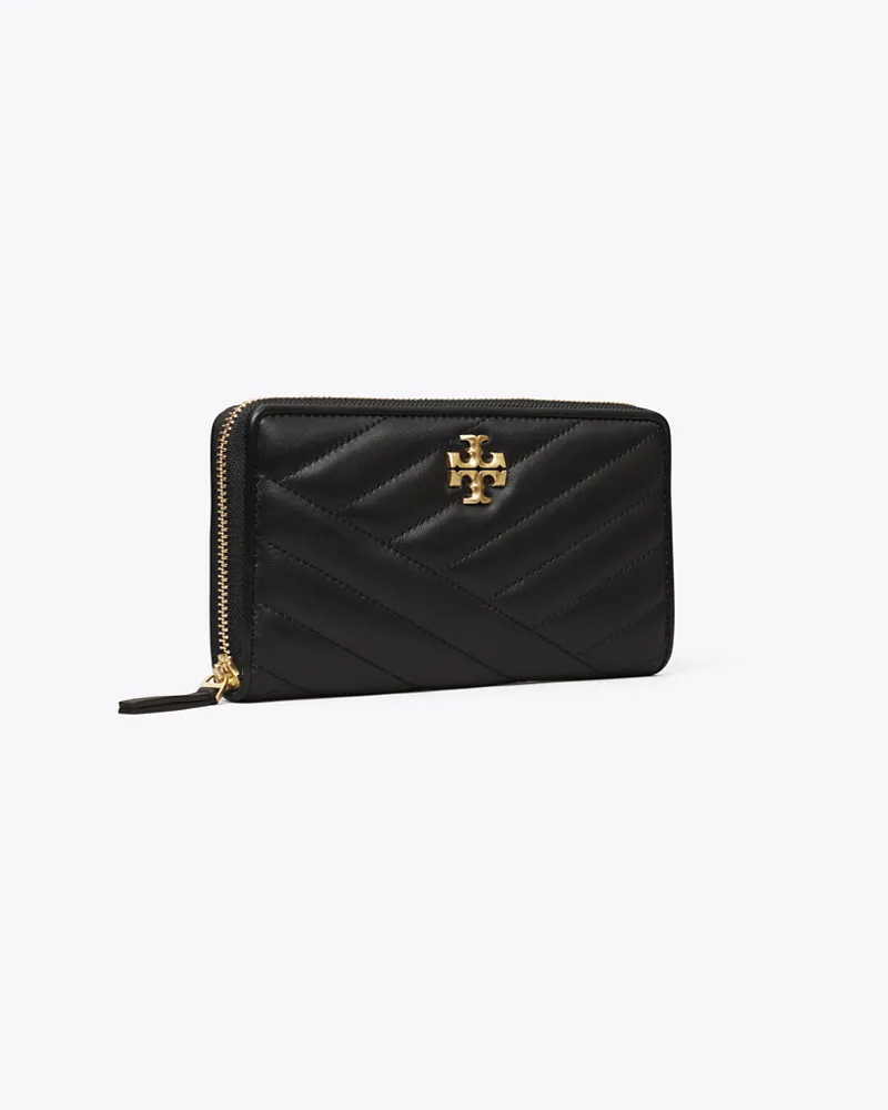 Tory Burch Damen Kira Geldbörse im Kontinentalformat mit Reißverschluss und Chevron-Steppung in Schwarz Black