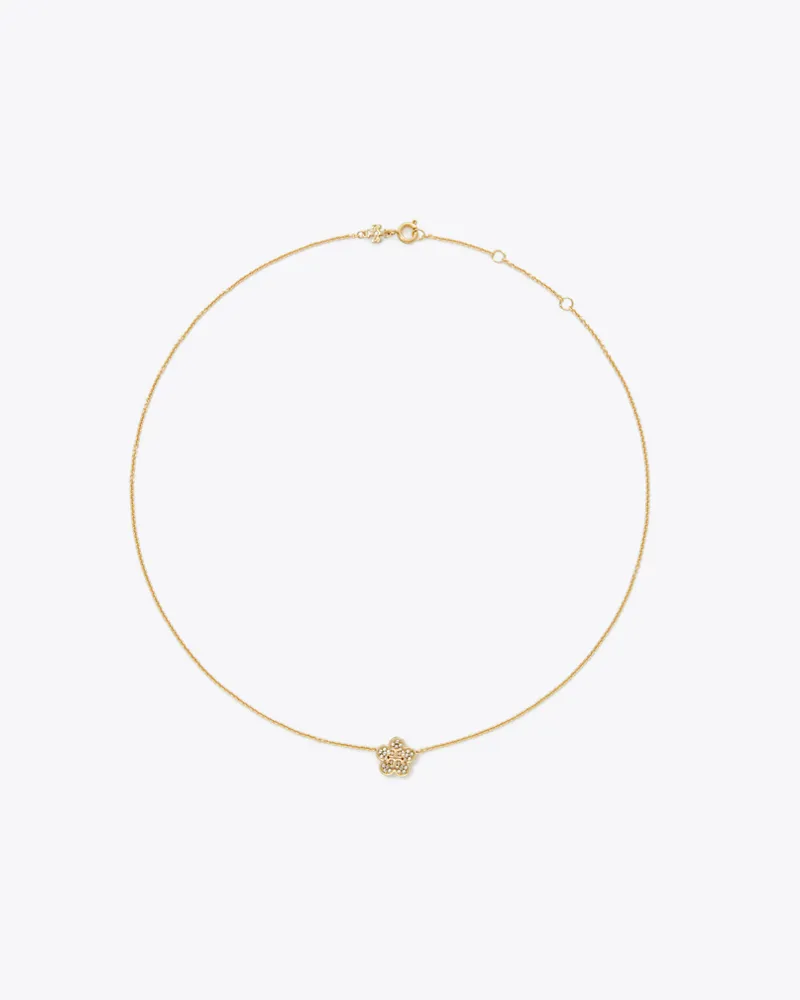Tory Burch Damen Forget Me Not Halskette mit Pavé-Anhänger Tory