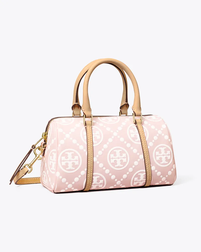 Tory Burch Damen Kontrastierend geprägte Petite Barrel Bag mit T-Monogramm Powder