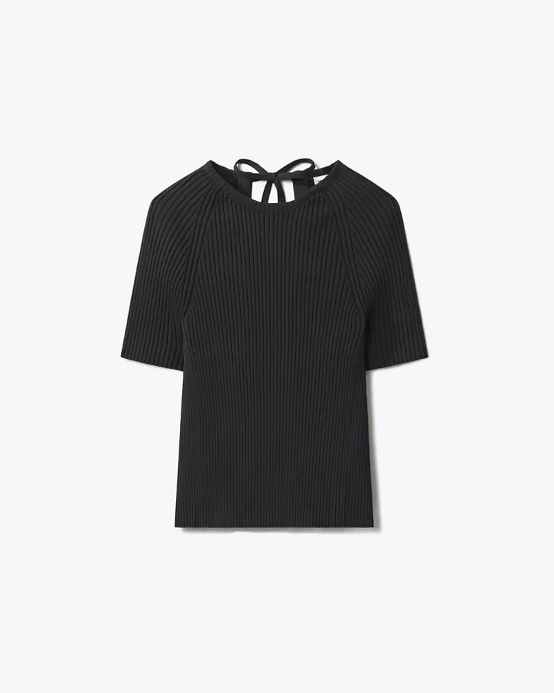 Tory Burch Damen Gerippter Pullover aus Baumwolle Black