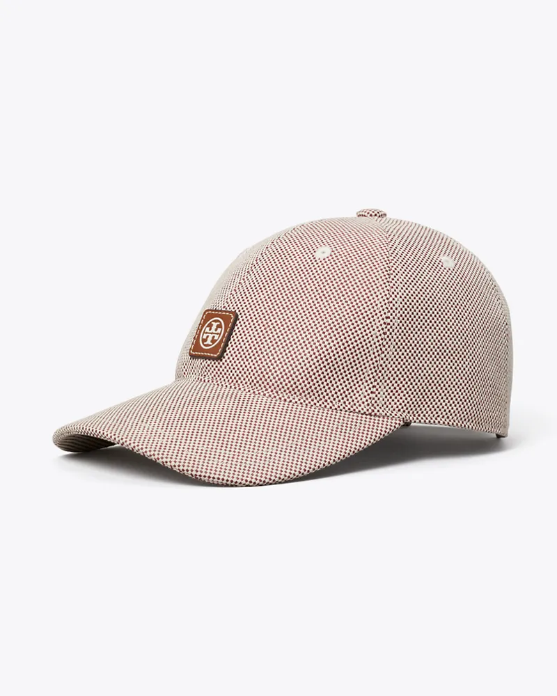 Tory Burch Damen Zweifarbige Baseballkappe aus Canvas Burgundy