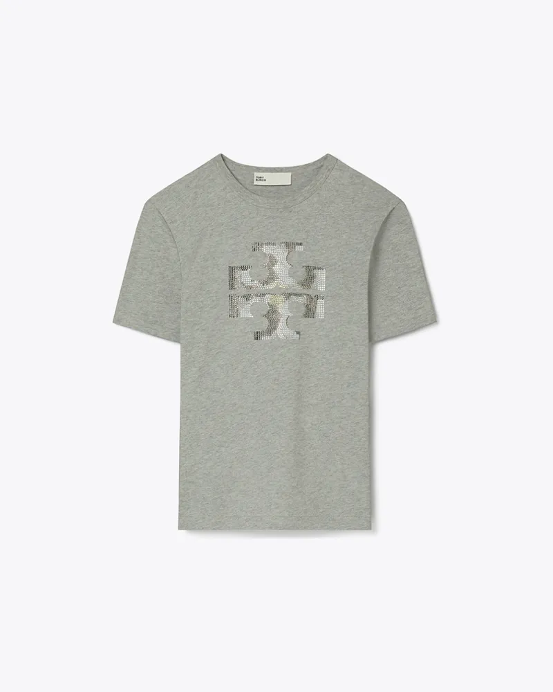 Tory Burch Damen Crystal Logo T-Shirt Silver