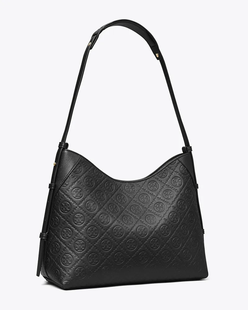 Tory Burch Damen Strukturierte Umhängetasche mit T-Monogramm Black