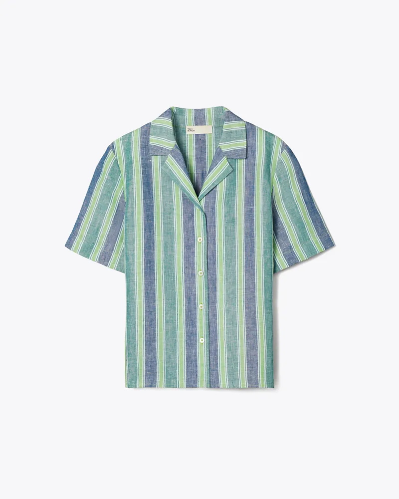 Tory Burch Gestreiftes Leinentop Blue